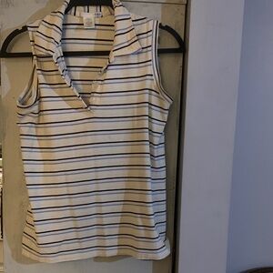 Striped Sleeveless Polo Top